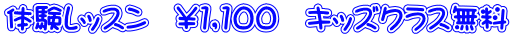 体験レッスン　\1,100　キッズクラス無料